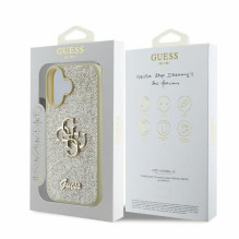 GUESS dėklas IPHONE 16 GUHCP16SHG4SGD (fiksuotas blizgučiais, didelis 4G), auksinis