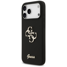 GUESS dėklas, skirtas IPHONE 17 Pro Max GUHCP17XSC4GSMK (silikoninis su dideliu 4G raštu), juodas