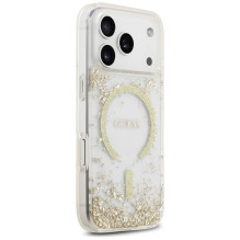 GUESS case for IPHONE 17 Pro compatible with MagSafe GUHMP17LRGRGED (Resin Bottom Glitter) gold