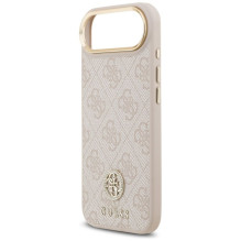 GUESS dėklas, skirtas IPHONE 17 Air, suderinamas su MagSafe GUHMP17MP4GRMDEP (PU W / 4G Strass Logo), rožinis