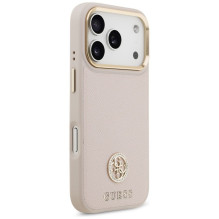 GUESS dėklas, skirtas IPHONE 17 Pro, suderinamas su „MagSafe“ GUHMP17LPGCRMDEP (PU su grūdėtu juodu logotipu), rožinis