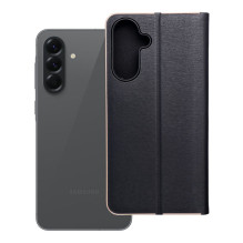 Atverčiamas dėklas, skirtas „Samsung A56 5G Luna Book“, auksinės spalvos, juodas