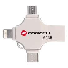 Pendrive 64GB USB 3.2 Gen 1 (USB A / USB C / Lightning / Micro USB) Forcell F-Data Metal Quad silver Pendrive 64GB USB 3.2 Gen 1 (USB A / USB C / Lightning / Micro USB) Forcell F-Data Metal Quad silver