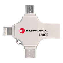 Pendrive 128GB USB 3.2 Gen 1 (USB A / USB C / Lightning / Micro USB) Forcell F-Data Metal Quad silver Pendrive 128GB USB 3.2 Gen 1 (USB A / USB C / Lightning / Micro USB) Forcell F-Data Metal Quad silver