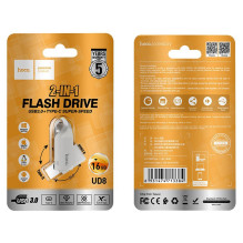 Pendrive 16GB USB 3.0 (USB A + USB C) Hoco UD8 nickel
