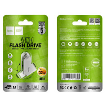 USB atmintinė 32GB USB 3.0 (USB A + USB C) Hoco UD8 nikeliuotas