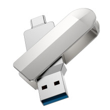 USB atmintinė 64GB USB 3.0 (USB A + USB C) Hoco UD10 sidabrinė
