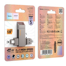 Pendrive 128GB USB 3.2 (USB A + USB C) Hoco UD15 gray