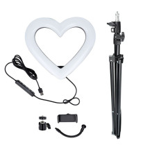 LED Ring Stream RGB lempa 10" su laikikliu mobiliajam telefonui HEART + trikojui JM26-10 juoda