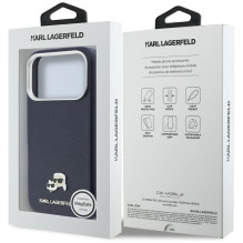 KARL LAGERFELD dėklas, skirtas IPHONE 17 Pro, suderinamas su MagSafe KLHMP17L6PFKCLB (PU FW W / KC Head Pin), mėlynas KARL LAGERFELD dėklas, skirtas IPHONE 17 Pro, suderinamas su MagSafe KLHMP17L6PFKCLB (PU FW W / KC Head Pin), mėlynas