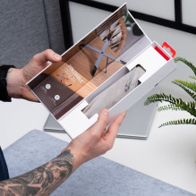 Sulankstomas stalo laikiklis nešiojamam kompiuteriui / planšetiniam kompiuteriui „Forcell F-Grip Fold Stand X Pro“, pilk Sulankstomas stalo laikiklis nešiojamam kompiuteriui / planšetiniam kompiuteriui „Forcell F-Grip Fold Stand X Pro“, pilk