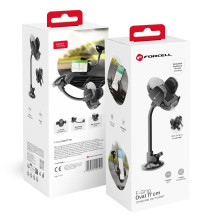 Automobilinis telefono laikiklis Forcell F-Grip Oval 17 cm, juodas, skirtas priekiniam stiklui / prietaisų skydeliui / o