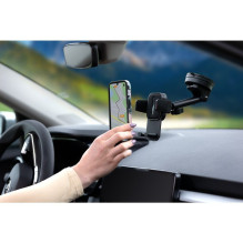 Automobilinis telefono laikiklis „Forcell F-Grip Guardian“ priekiniam stiklui / prietaisų skydeliui, juodas Automobilinis telefono laikiklis „Forcell F-Grip Guardian“ priekiniam stiklui / prietaisų skydeliui, juodas