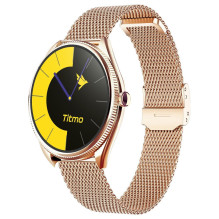Išmanusis laikrodis TITMO O-170 (AMOLED, „Bluetooth“ skambučiai, nerūdijančio plieno aukso spalvos tinklelio dirželis) a