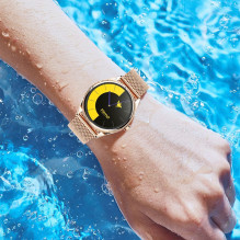 Išmanusis laikrodis TITMO O-170 (AMOLED, „Bluetooth“ skambučiai, nerūdijančio plieno aukso spalvos tinklelio dirželis) a