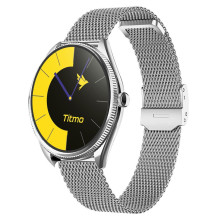 Išmanusis laikrodis TITMO O-170 (AMOLED, „Bluetooth“ skambučiai, nerūdijančio plieno sidabro spalvos tinklelio dirželis)