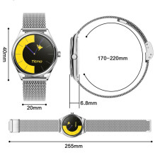 Išmanusis laikrodis TITMO O-170 (AMOLED, „Bluetooth“ skambučiai, nerūdijančio plieno sidabro spalvos tinklelio dirželis)