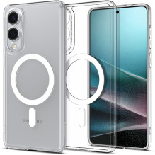 SPIGEN ULTRA HYBRID MAG dėklas, suderinamas su „MagSafe“, skirtas SAMSUNG S25 Edge, skaidriai baltas