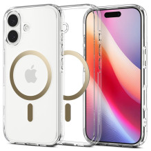 SPIGEN ULTRA HYBRID MAG dėklas, suderinamas su „MagSafe“, skirtas IPHONE 17, skaidraus aukso spalvos.