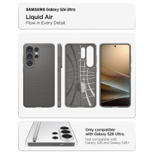 SPIGEN dėklas LIQUID AIR, skirtas SAMSUNG S26 Ultra, marmuro pilkos spalvos