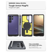 SPIGEN TOUGH ARMOR dėklas, suderinamas su „MagSafe“, skirtas SAMSUNG S26 Ultra pelenų violetiniam dangteliui