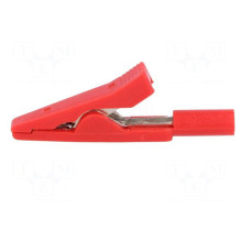 Crocodile clip, 10A, 60VDC, red, Total length: 41.5 mm