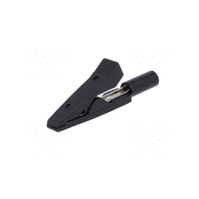 Krokodilo tipo spaustukas, 10A, 60VDC, juodas, bendras ilgis: 41,5 mm