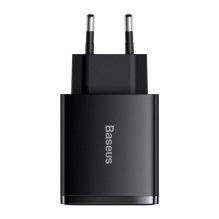 „Baseus Baseus Compact“ greitasis įkroviklis, 2x USB / USB C tipo, 30W, 3A, „Power Delivery“, greitas įkrovimas, juodas „Baseus Baseus Compact“ greitasis įkroviklis, 2x USB / USB C tipo, 30W, 3A, „Power Delivery“, greitas įkrovimas, juodas