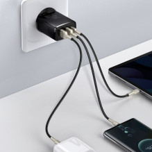 „Baseus Baseus Compact“ greitasis įkroviklis, 2x USB / USB C tipo, 30W, 3A, „Power Delivery“, greitas įkrovimas, juodas „Baseus Baseus Compact“ greitasis įkroviklis, 2x USB / USB C tipo, 30W, 3A, „Power Delivery“, greitas įkrovimas, juodas