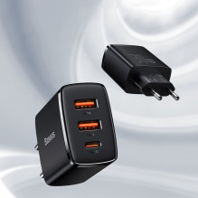 Baseus Baseus Compact fast charger 2x USB / USB Type C 30W 3A Power Delivery Quick Charge black (CCXJ-E01) Baseus Baseus Compact fast charger 2x USB / USB Type C 30W 3A Power Delivery Quick Charge black (CCXJ-E01)