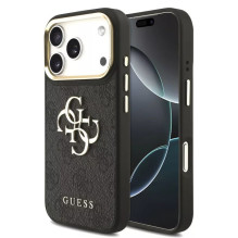 Guess Apple iPhone 17 Pro Max PU Leather 4G Metal Logo Gold Frame MagSafe Case Black