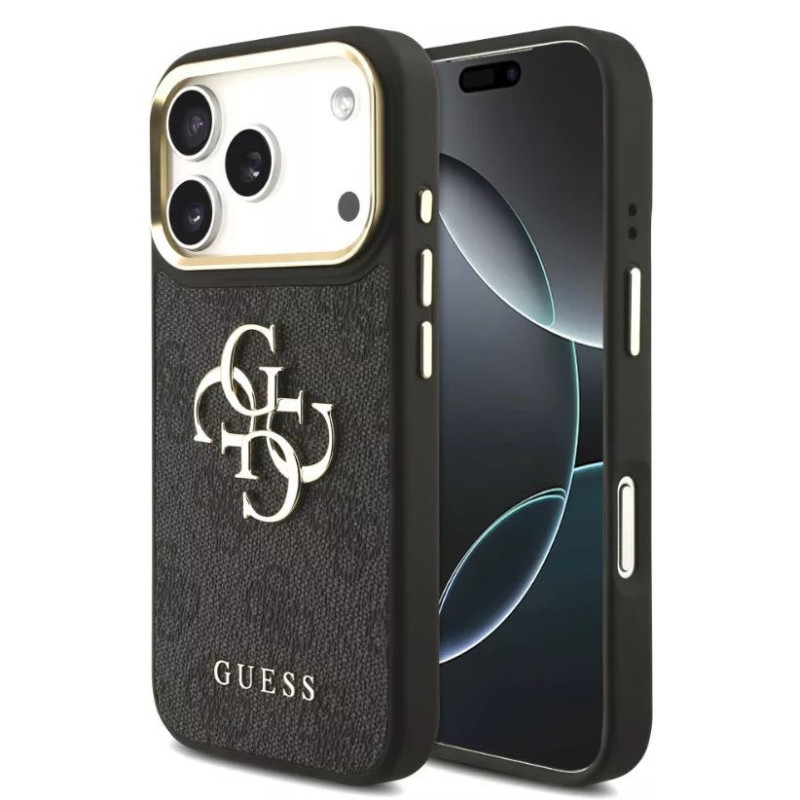 Guess Apple iPhone 17 Pro Max PU Leather 4G Metal Logo Gold Frame MagSafe Case Black