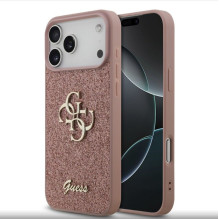 Guess Apple iPhone 17 Pro Max PU Fixed Glitter 4G Metal Logo Case Pink