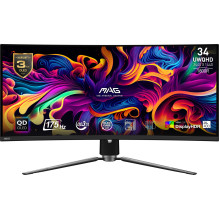 LCD monitorius, MSI, 34 colių, išlenktas / 21 : 9, skydelis QD-OLED, 3440x1440, 21:9, 175 Hz, matinis, 0,03 ms, pasukama