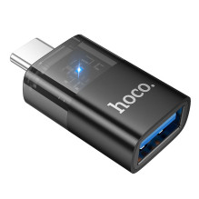 Adapteris OTG USB C į USB A Hoco UA36B, skaidrus, juodas