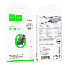 Adapteris OTG USB C į USB A Hoco UA36B, skaidrus, juodas