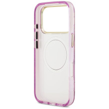 GUESS case for IPHONE 17 Pro Max compatible with MagSafe GUHMP17XHFLPEDU (IML Metal Glitter Flowers Triangle) purple
