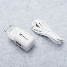 Phone charger Forcell F-Energy GaN III Crystal Color USB C + USB A QC4.0 PD 33W + silicone cable USB C to USB C VT-41 wh
