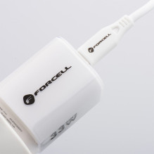 Telefono įkroviklis Forcell F-Energy GaN III Crystal Color USB C + USB A QC4.0 PD 33W + silikoninis laidas USB C į USB C