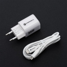 Phone charger Forcell F-Energy GaN III Crystal Color USB C + USB A QC4.0 PD 33W + silicone cable USB C to USB C VT-41 wh
