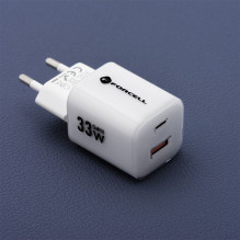 Phone charger Forcell F-Energy GaN III Crystal Color USB C + USB A QC4.0 PD 33W + silicone cable USB C to USB C VT-41 wh