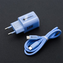 Phone charger Forcell F-Energy GaN III Crystal Color USB C + USB A QC4.0 PD 33W + silicone cable USB C to USB C VT-41 bl