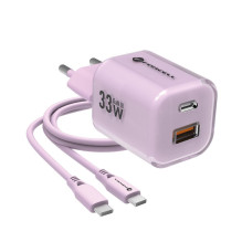 Phone charger Forcell F-Energy GaN III Crystal Color USB C + USB A QC4.0 PD 33W + silicone cable USB C to USB C VT-41 pu