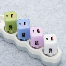 Phone charger Forcell F-Energy GaN III Crystal Color USB C + USB A QC4.0 PD 33W + silicone cable USB C to USB C VT-41 pu