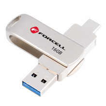 USB atmintinė 16 GB USB 3.2 Gen 1 (USB A / USB C) Forcell F-Data Metal Duo, sidabrinė USB atmintinė 16 GB USB 3.2 Gen 1 (USB A / USB C) Forcell F-Data Metal Duo, sidabrinė