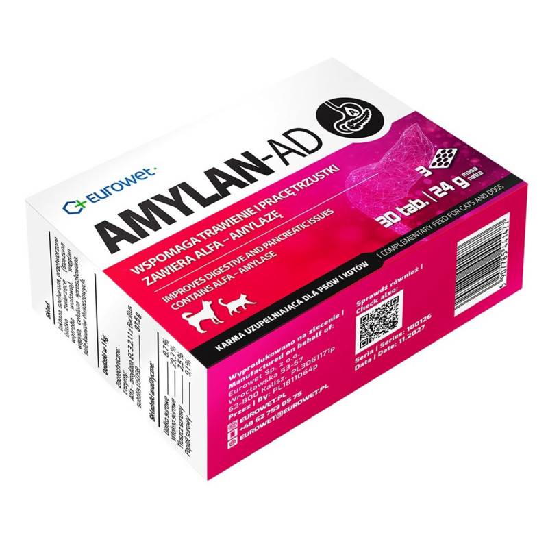 EUROWET Amylan-Ad - papildai šunims ir katėms - 30 tablečių