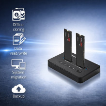 Qoltec 52366 M.2 NVMe SSD Docking Station , PCIe , USB-C , 20 Gb / s , DUAL 2 x 8TB , Offline cloning