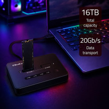 Qoltec 52366 M.2 NVMe SSD Docking Station , PCIe , USB-C , 20 Gb / s , DUAL 2 x 8TB , Offline cloning