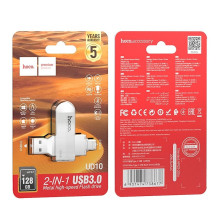 USB atmintinė 128GB USB 3.0 (USB A + USB C) Hoco UD10 sidabrinė