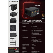 Gembird CCC-PSUBRONZE-750W Power supply unit Fornax Power 750W active PFC 12cm fan 80+Bronze color box Gembird CCC-PSUBRONZE-750W Power supply unit Fornax Power 750W active PFC 12cm fan 80+Bronze color box